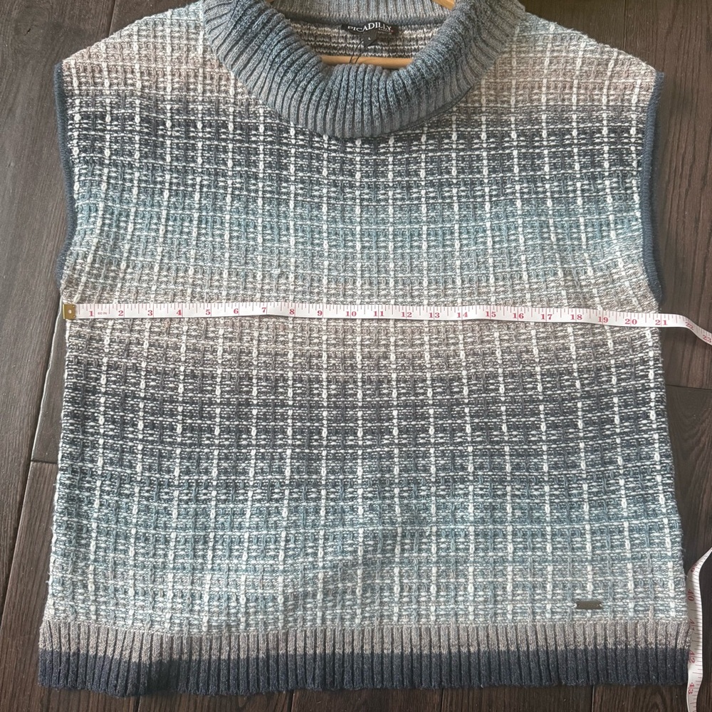 Picadilly Fashion Blue and Gray Cowl Neck Sweater Vest - Picture 5 of 8